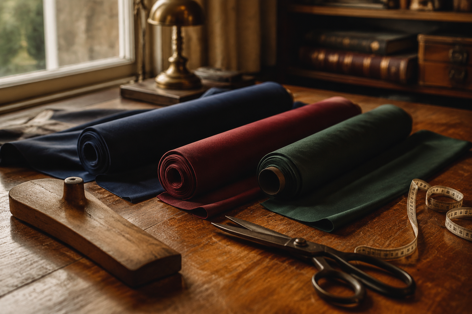 Silk, scissors and a tailor's bench