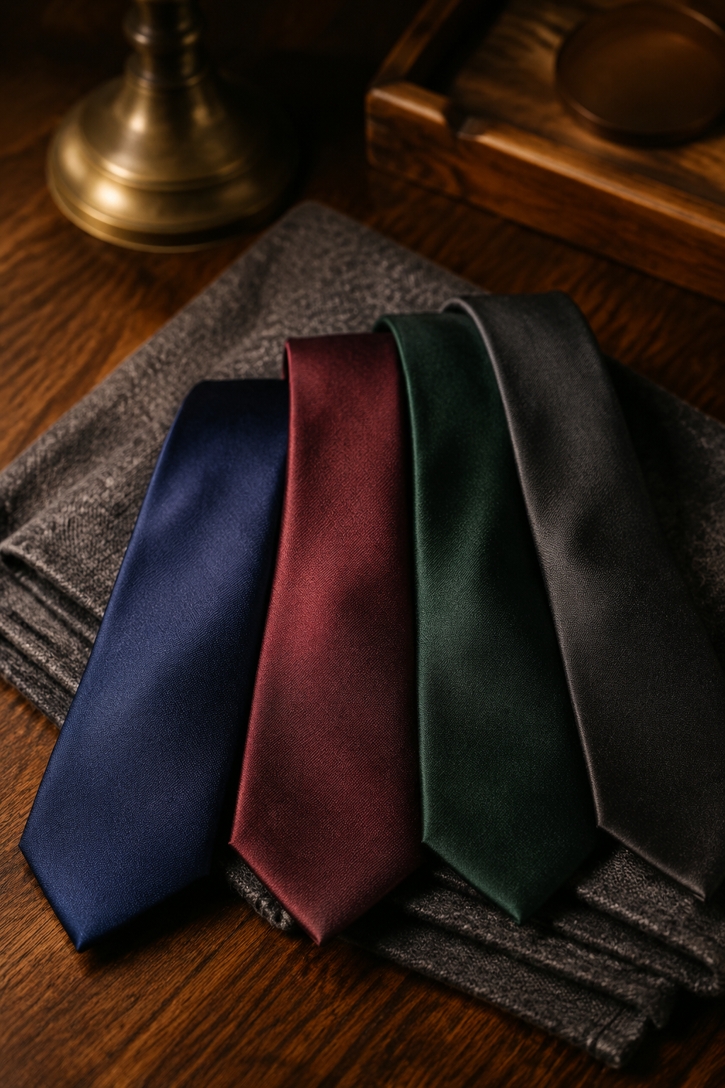 Silk ties in navy, burgundy and forest